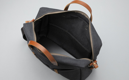 【J-198】kii工房 帆布かばん ニューボストンバッグ 先染め黒 【高島屋選定品】