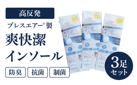 高反発ブレスエアーR製「インソール」3足セット 日本製 近江化成工業株式会社 滋賀県 東近江市 A72 洗える 蒸れない 抗菌 防臭 足ムレ対策 水虫予防 立ち仕事 足裏快適 高通気 衝撃吸収 スニーカー ブーツ 安全靴 革靴