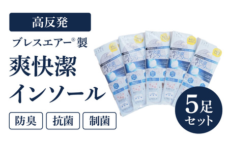 高反発ブレスエアーR製「インソール」5足セット 日本製 近江化成工業株式会社 滋賀県 東近江市 A-G22 洗える 蒸れない 抗菌 防臭 足ムレ対策 水虫予防 立ち仕事 足裏快適 高通気 衝撃吸収 スニーカー ブーツ 安全靴 革靴