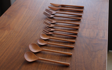 木製カトラリー６種ペアセット 家具工房ウノカ 滋賀県 東近江市 AC-I01 木製カトラリー 6種 ペアセット スプーン フォーク ナイフ レンゲ バターナイフ ジャムスプーン 天然木 手作り 口当たり 握りやすい 熱電導低い 静か 経年変化 おしゃれ ギフト プレゼント