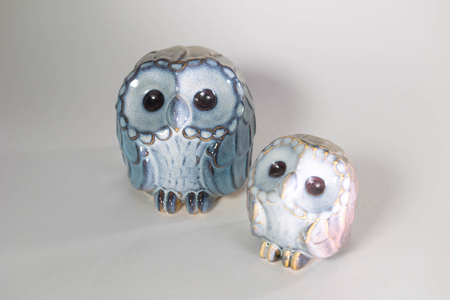 沖縄 焼き物 ふくろう 置物2体 送料無料】 仲良しふくろう 盛 2.5号 ペア 化粧箱入り / 梟 フクロウ