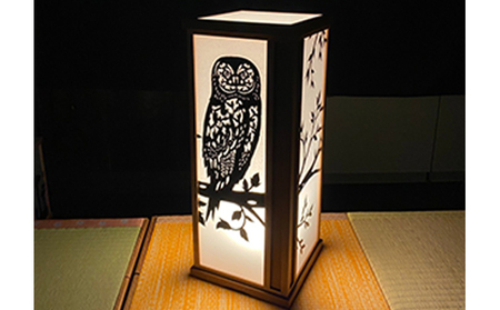 切り絵のあんどん フクロウ 笹木木工×早川鉄兵 電源コード付き 行燈