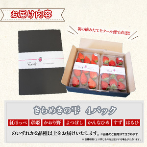 竜王町産 いちご きらめきの雫 約165g以上 × 4パック 食べ比べ セット