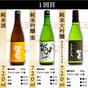 定期便 日本酒 松の司 9本 ( 3種類 × 3回 ) 720ml 「純米酒」「楽」「AZOLLA50」「限定純米酒」「純米吟醸」「陶酔」「生もと純米酒」「みずき」「黒」金賞 受賞酒造