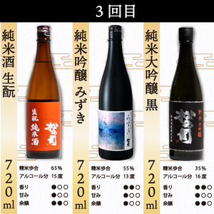 定期便 日本酒 松の司 9本 ( 3種類 × 3回 ) 720ml 「純米酒」「楽」「AZOLLA50」「限定純米酒」「純米吟醸」「陶酔」「生もと純米酒」「みずき」「黒」金賞 受賞酒造