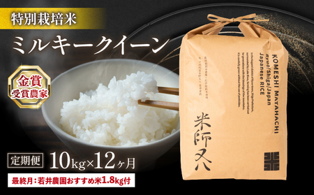 令和6年産 新米 12ヵ月 定期便 ミルキークイーン 10kg (金賞受賞農家 2024年産 おすすめ米1.8kg付 精米 