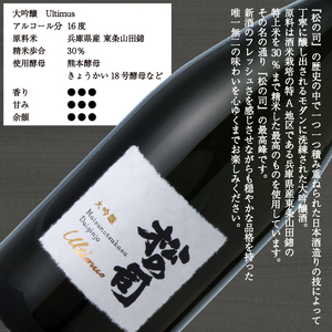 松の司 大吟醸 「アルティマス」 1500ml 金賞 受賞酒造 (日本酒 酒 清酒 地酒 純米酒 松の司 瓶 ギフト お歳暮 プレゼント 松瀬酒造 滋賀 竜王  