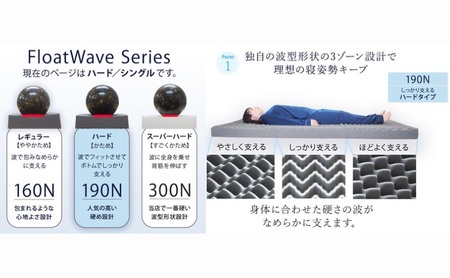 アキレス 健康サポートマットレス FloatWave ハードタイプ S（シングル） グレー×カーキ 3つ折り 日本製 190N かため 厚さ10cm【寝具・マットレス・高反発・三つ折り・硬め】