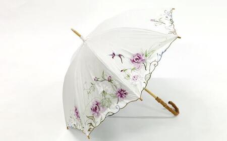 【シノワズリーモダン京都】女優日傘プレミアム 芍薬刺繍かわず張り逃熱日傘（ホワイト）｜京都 日傘ブランド おしゃれ 人気