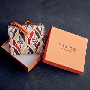 【亥之吉】手捺染シルクレザーミニ財布 「ほしのぶーけオレンジ」(いのきち)