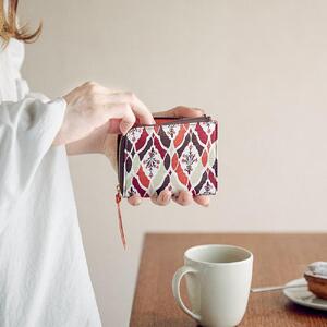 【亥之吉】手捺染シルクレザーミニ財布 「ほしのぶーけオレンジ」(いのきち)