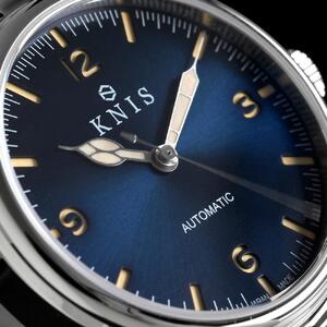 【KNIS KYOTO】 KNIS ニス レトロモダン 日本製 自動巻き 腕時計 革ベルト レザー ブルー