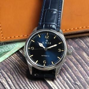 【KNIS KYOTO】レトロモダン 日本製 自動巻き 腕時計 革ベルト レザー ブルー｜京都発 腕時計 ブランド おしゃれ 人気