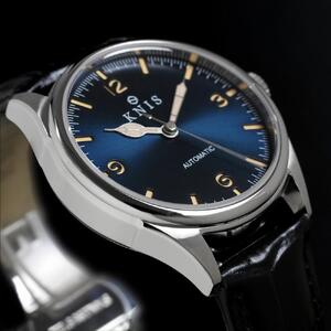 【KNIS KYOTO】 KNIS ニス レトロモダン 日本製 自動巻き 腕時計 革ベルト レザー ブルー