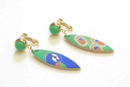 【染工房正茂】手描友禅 ピアス / イヤリング(ファブリックアクセサリー)《孔雀》