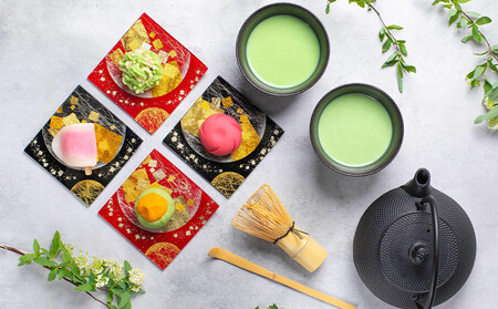 【金彩工芸山田】金彩友禅ガラスの器 和菓子皿 双子月(赤黒)