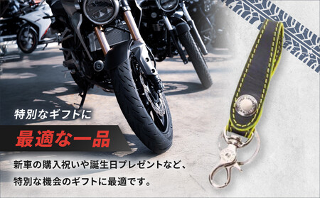 【デグナー】レザーキーホルダー [K-51F]【カラー：ブラック-イエロー】｜京都 バイクギア 人気ブランド バイク