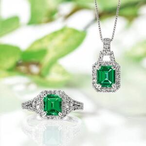 【高島屋選定品】＜京セラ＞クレサンベール＜エメラルド／ダイヤモンド／プラチナ＞PT900 リング エメラルドカット 5月誕生石 