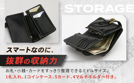 【デグナー】バスケットミドルウォレット [SFW-8] ブラック｜京都 バイクギア 人気ブランド レザーアイテム ﾊﾞｲｸ