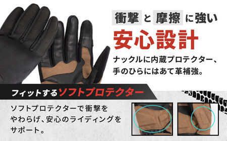 【デグナー】テキスタイルグローブ [TG-86] ブラック-ブラウン ＜XLサイズ＞｜京都 バイクギア 人気ブランド レザーアイテム ﾊﾞｲｸ