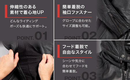 【デグナー】フード付きレザージャケット  ＜XLサイズ＞｜京都 バイクギア 人気ブランド バイク