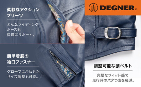 【デグナー】クラシック×花山コラボジャケット 21SJ-14K ネイビー 鉄流水雪輪＜Mサイズ＞｜京都 バイクギア 人気ブランド レザーアイテム ﾊﾞｲｸ