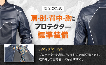 【デグナー】クラシック×花山コラボジャケット 21SJ-14K ネイビー 鉄流水雪輪＜Lサイズ＞｜京都 バイクギア 人気ブランド レザーアイテム ﾊﾞｲｸ