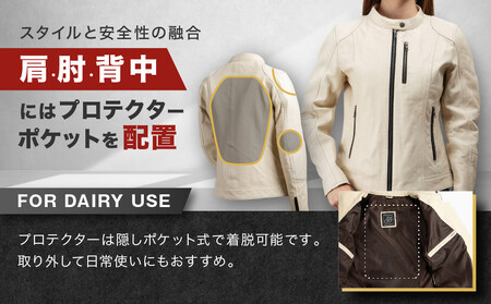 【デグナー】レディースレザージャケット[FR20SJ-9] アイボリー Lサイズ｜京都 バイクギア 人気ブランド バイク