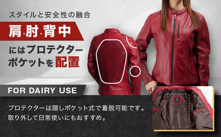 【デグナー】レディースレザージャケット[FR20SJ-9] レッド Lサイズ｜京都 バイクギア 人気ブランド バイク
