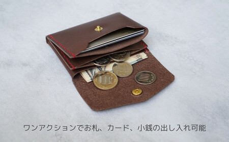 【革工房Rim】3ポケット ミニ財布 〈黒×青糸〉| 革財布 全6色展開 コンパクト