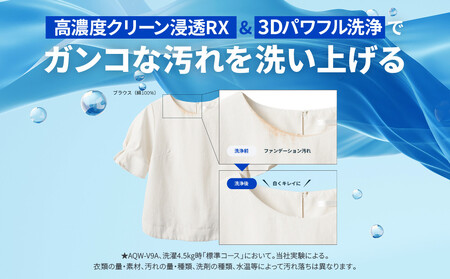 【AQUA】全自動洗濯機 高濃度クリーン浸透RX＆3Dパワフル洗浄 9kg AQW-V9A｜アクア 家電 人気ブランド 生活家電 電化製品