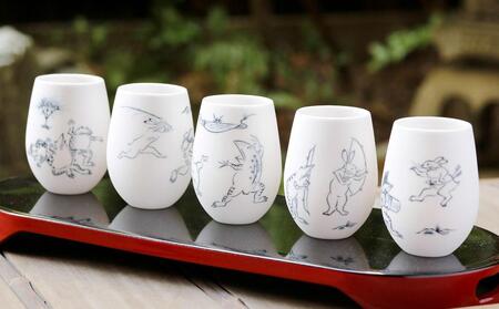 【陶あん】釉玻璃カップ 鳥獣戯画(カエル)