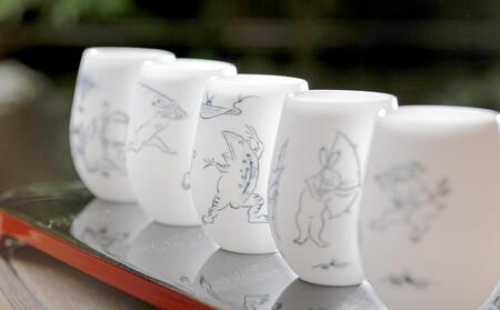 【陶あん】釉玻璃カップ 鳥獣戯画(カエル)