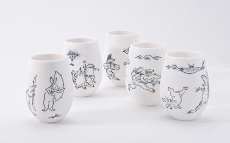 【陶あん】釉玻璃カップ 鳥獣戯画(カエル)