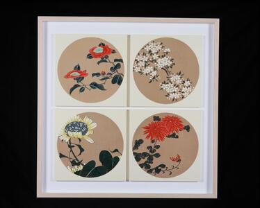 芸艸堂】伊藤若冲 木版画 四季の花卉天井画パネル仕立て額装 | 京都府