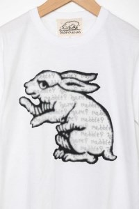 【beanxious(ビーアンキシャス)】直植毛フロッキーTシャツ　ウサギ白　(Mサイズ)