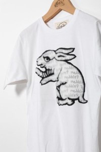 【beanxious(ビーアンキシャス)】直植毛フロッキーTシャツ ウサギ白 (Lサイズ)