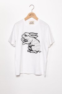 【beanxious(ビーアンキシャス)】直植毛フロッキーTシャツ　ウサギ白　(XLサイズ)