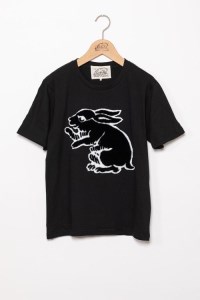【beanxious(ビーアンキシャス)】直植毛フロッキーTシャツ　ウサギ黒　(Sサイズ)