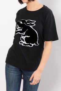 【beanxious(ビーアンキシャス)】直植毛フロッキーTシャツ　ウサギ黒　(Lサイズ)