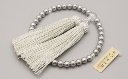 【神戸珠数店】〈京念珠〉女性用数珠 グレー貝パール 【ふくさ付き】