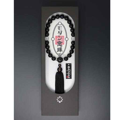 【神戸珠数店】〈京念珠〉モダン念珠 黒オニキス/水晶/茶水晶 男性用数珠【数珠袋付き】