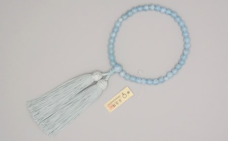 【神戸珠数店】〈京念珠〉女性用数珠 アクアマリン【数珠袋付き】