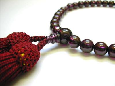 【京都 安田念珠店】 ガーネット 女性用 片手念珠(数珠) 正絹エンジ房