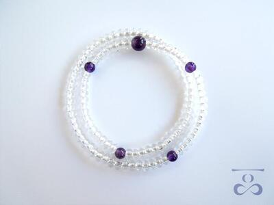 【京都 安田念珠店】 ≪一品（ひとしな）シリーズ≫ 水晶108玉ブレス紫水晶仕立