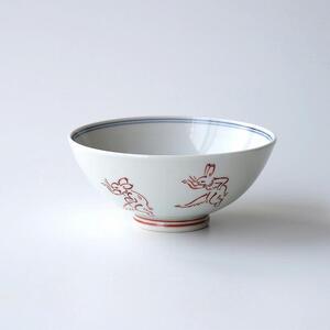 【たち吉】鳥獣戯画 飯茶碗 赤絵