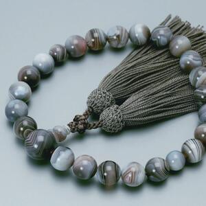 【京念珠】 原色縞メノウ 22玉 正絹頭房【土屋念珠店/男性用/メンズ/念珠/略式/3650】