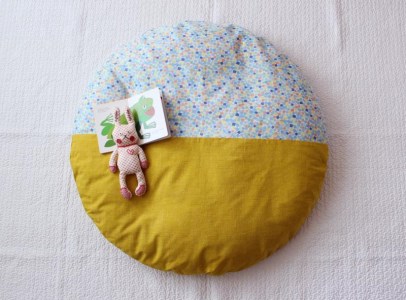 【洛中高岡屋】せんべい座ぶとん (撥水ヌード座布団&洗えるカバーセット)(宝石ミズ&菜の花)