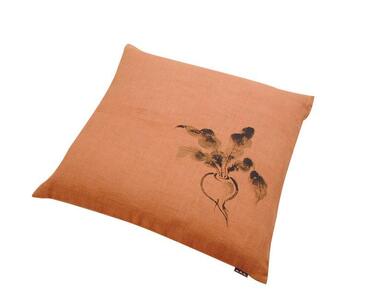 【工夫庵】柿渋染め手描き座布団「かぶら」「くわい」「ひょうたん」「なす」4枚セット