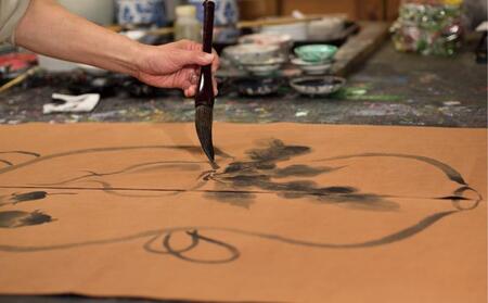 【工夫庵】柿渋染め手描き座布団「招き鯛」2枚セット